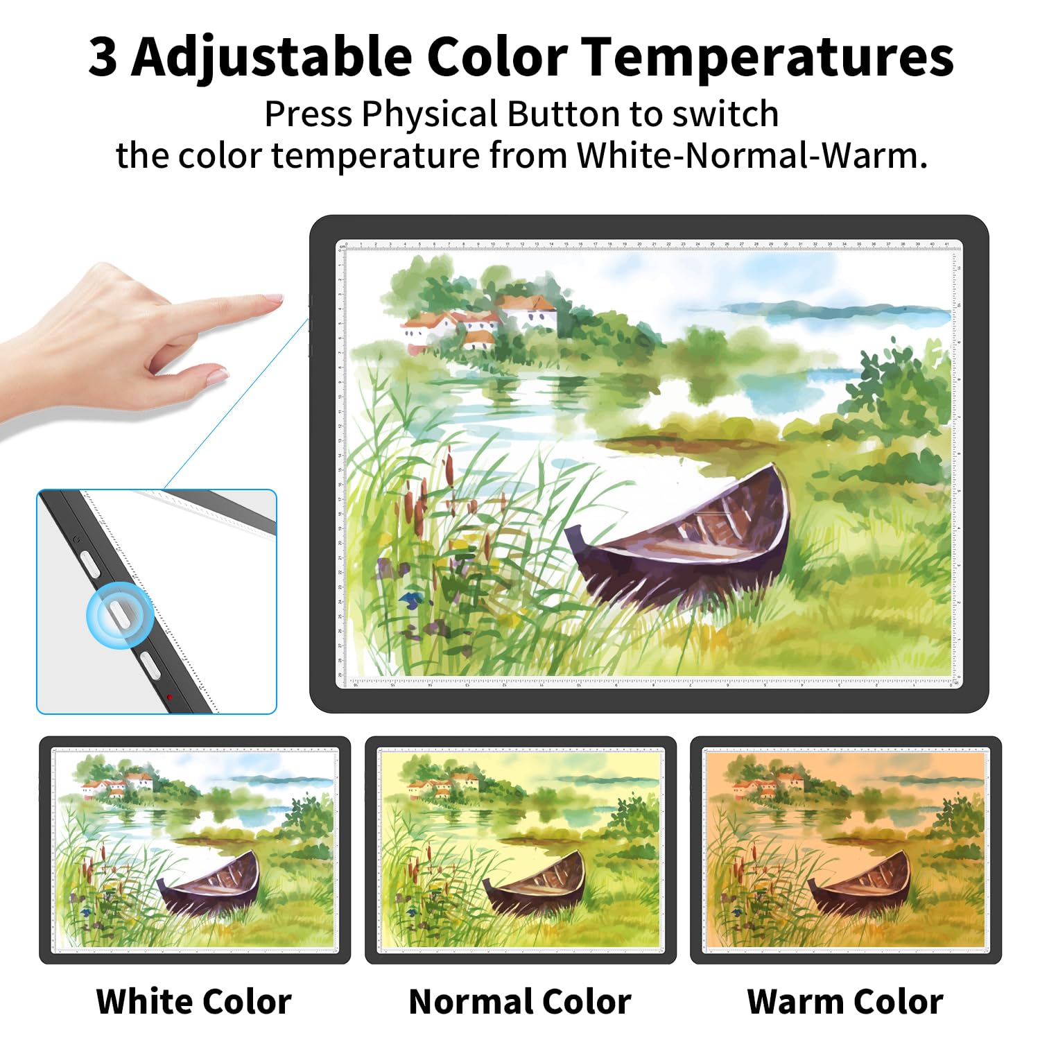 Leuchttisch A4 mit Tasche, 5600 Lux Sehr Hell LED Lightpad mit Seitliche Tasten, Magnetischer Clip, 6 Stufige Dimmung 3 Farbtemperatur Light Pad Lichtpad für Diamond Painting, Zeichnen Skizzieren