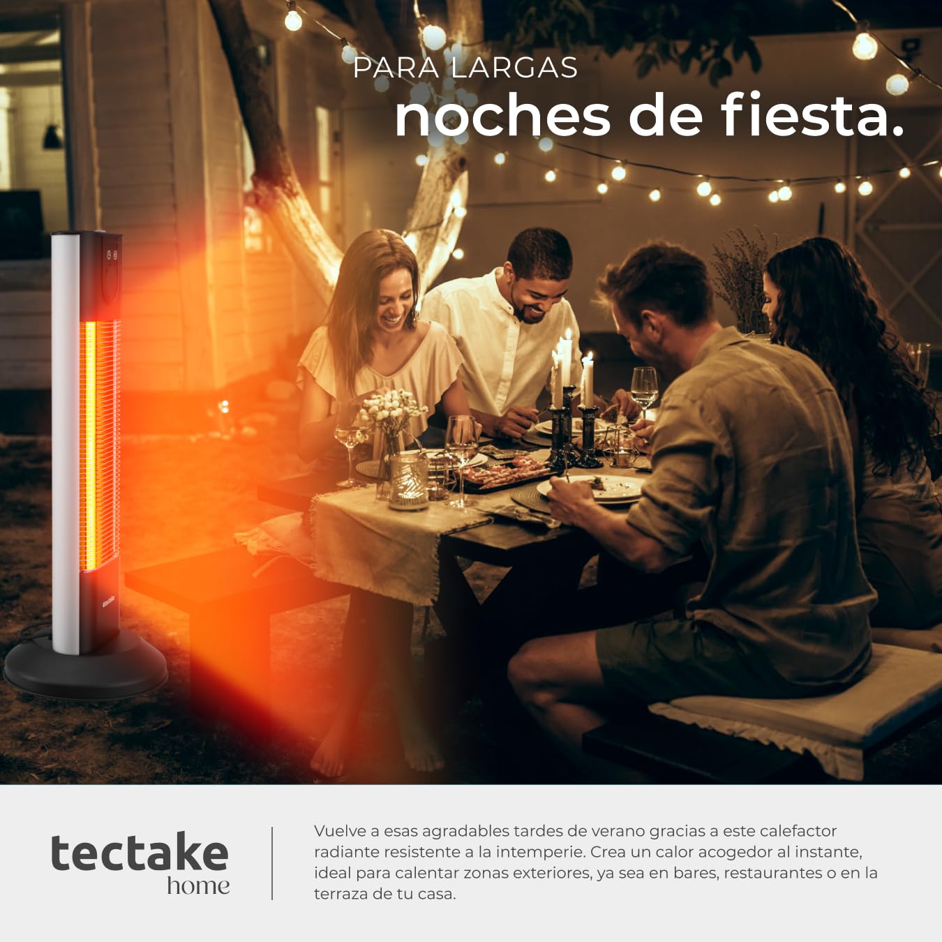 tectake® Calefactor Electrico por Infrarrojos con Pantalla LED, Temporizador, 3 Niveles de Potencia, Control Remoto, Aluminio Inoxidable, Calefactor Bajo Consumo, Terraza Exterior - Negro