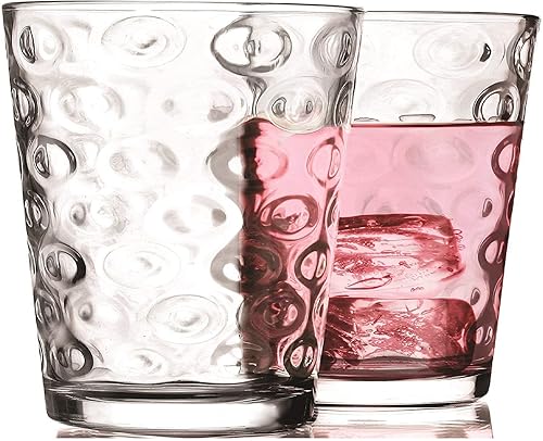 Circleware Circles - Vasos de jugo para beber, juego de 4 piezas, vaso de base pesada, tazas de té helado, cristalería de entretenimiento para el