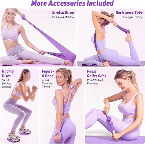 Miniatura 5 de Asten Home Kit de Pilates para Mujeres Equipo de Pilates Juego de Anillo y Bola de Pilates con Bandas de Resistencia, Deslizador de Núcleo, Rodillo