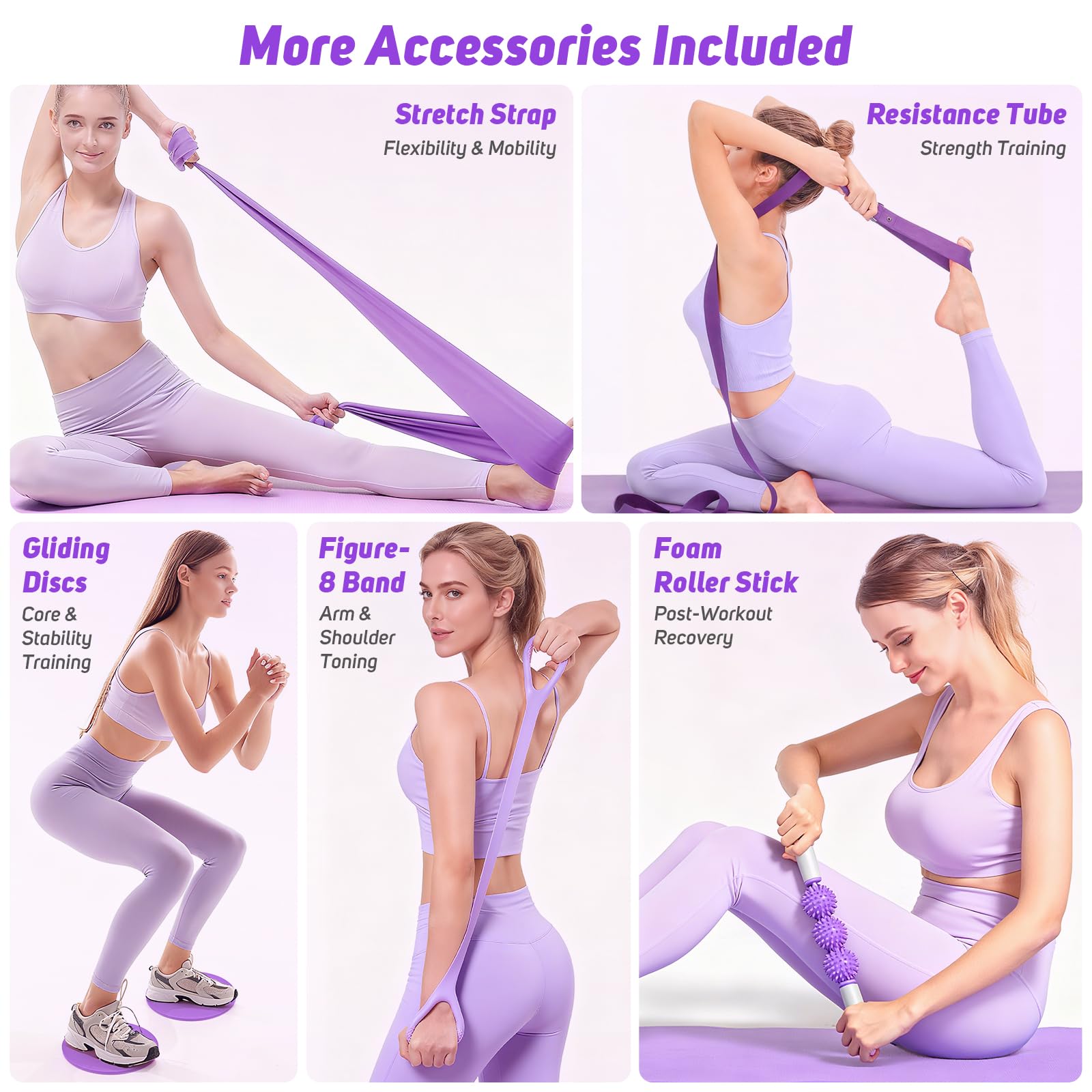 Asten Kit de pilates à domicile pour femme : équipement de Pilates, anneau et balle de Pilates avec bandes de résistance, curseur de base, rouleau en mousse, kit essentiel de pilates pour entraînement