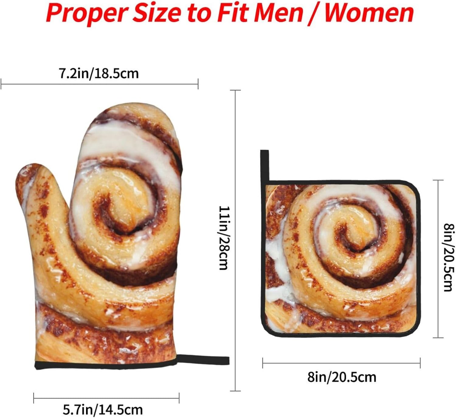 Cinnamon Roll Oven Mitt Sets and Pot Holders Sets of 4 Heat Resistant with Inner Cotton Layer