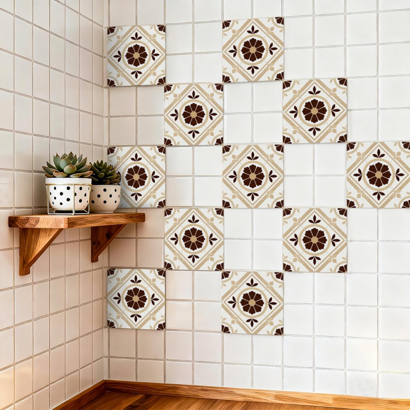 Tile Stickers Light Orange White Stick on Kitchen Tiles Self Adhesive Wall Tiles PVC Peel and Stick Tile Covers Transfers Oil-Proof Kitchen Splashbacks for Walls Removable 20x20cm/24 Pcs