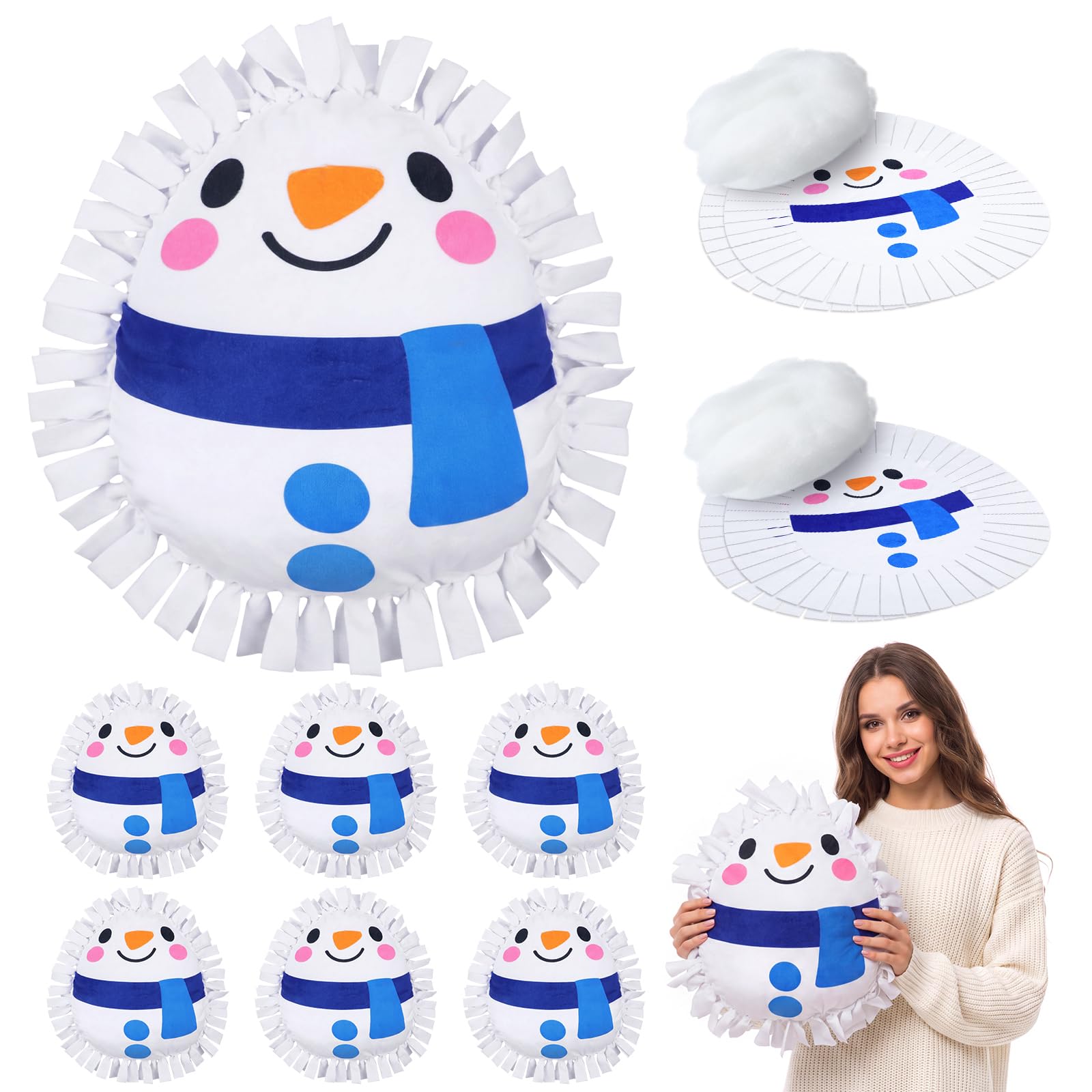 Weysat 6 Sets Winter Snowman Tied Pillow Craft Kit DIY No Sew Fleece Gifts