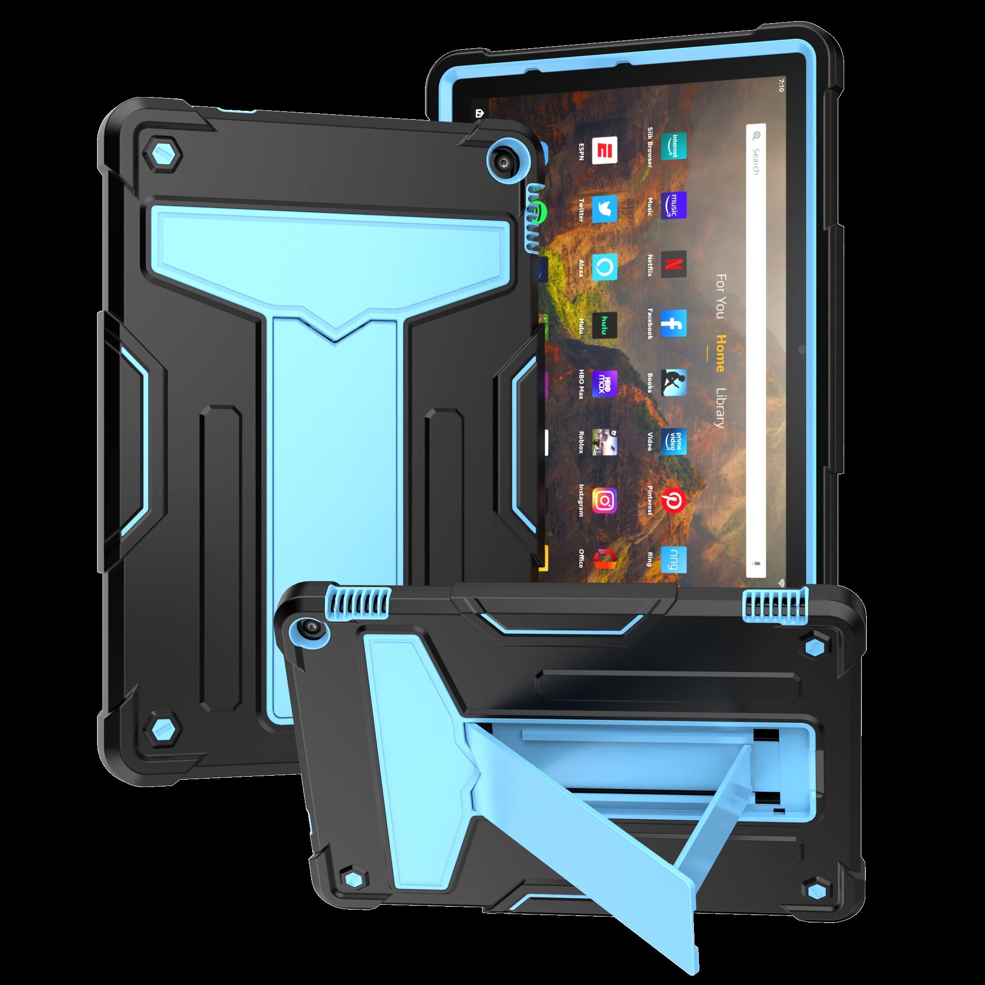 Pokrywa tabletu Obudowa kompatybilna z etui Kindle Fire HD 10/Fire HD 10 Plus 10,1" (wydanie modelu 2021), z podstawką, trójwarstwowa hybrydowa obudowa na całe ciało, wytrzymała, odporna na wstrząsy o