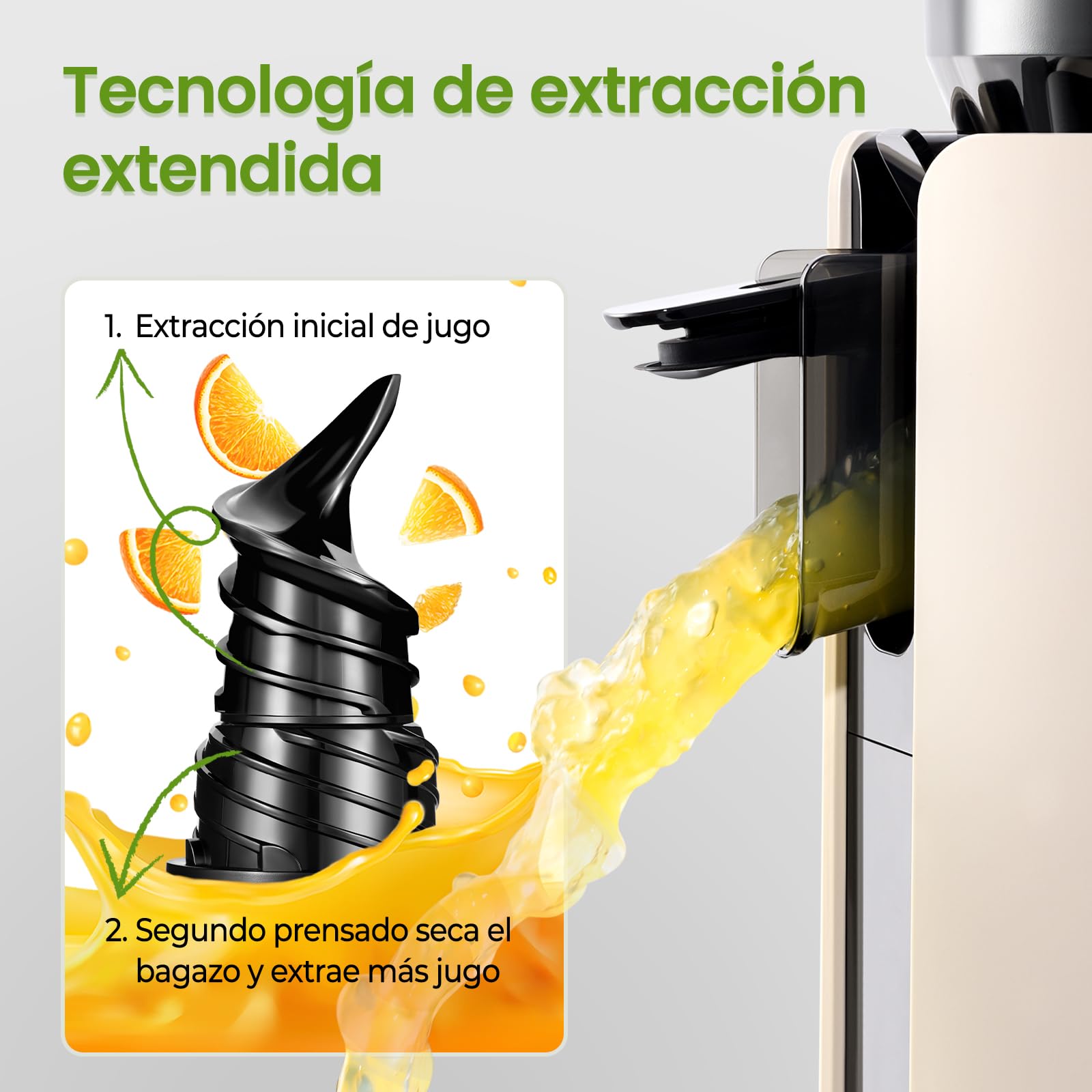 Ventray Extractor de Zumos Slow Juicer | Prensado en Frío con Apertura Ancha de 120mm para Frutas y Verduras Enteras | Sistema de Doble Filtrado | Fácil Limpieza | 250W | Sin BPA - Marfil