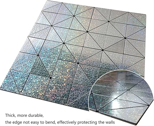 Miniatura 10 de XUANINY Azulejos para salpicaduras para despegar y pegar, adhesivo de mosaico de metal con superficie cuadrada de aluminio arcoíris, adhesivo de