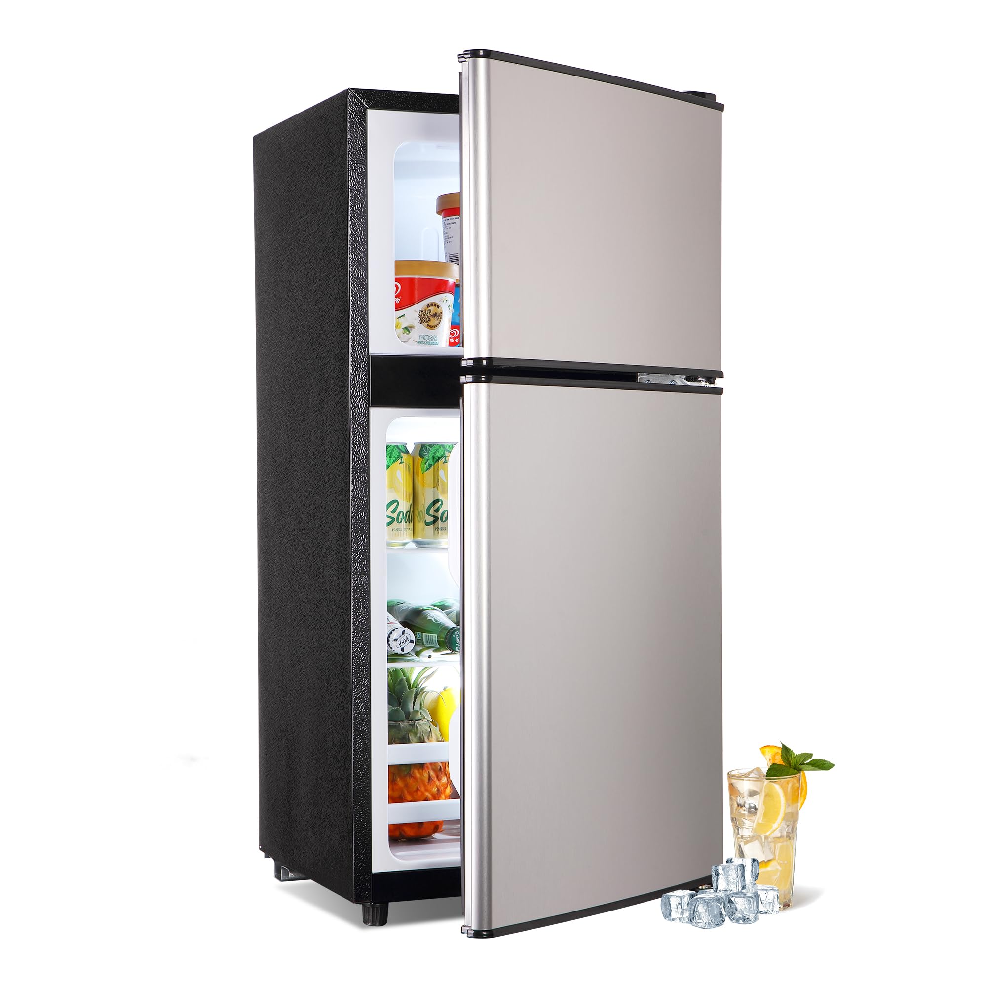 Mini Refrigerator シルバー 2段棚付き 2-Door-Mini-Fridge-with-