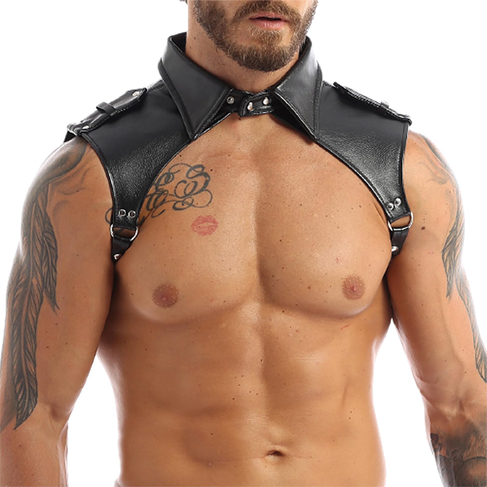 Men's Body Chest Harness Belt, Adjustable Faux Patent Leather Neck Collar Shoulder Body Chest Harness Bondage Strap Belt for Men Gay, Cosplay Costume Masquerade Party Club Fetish Clubwear