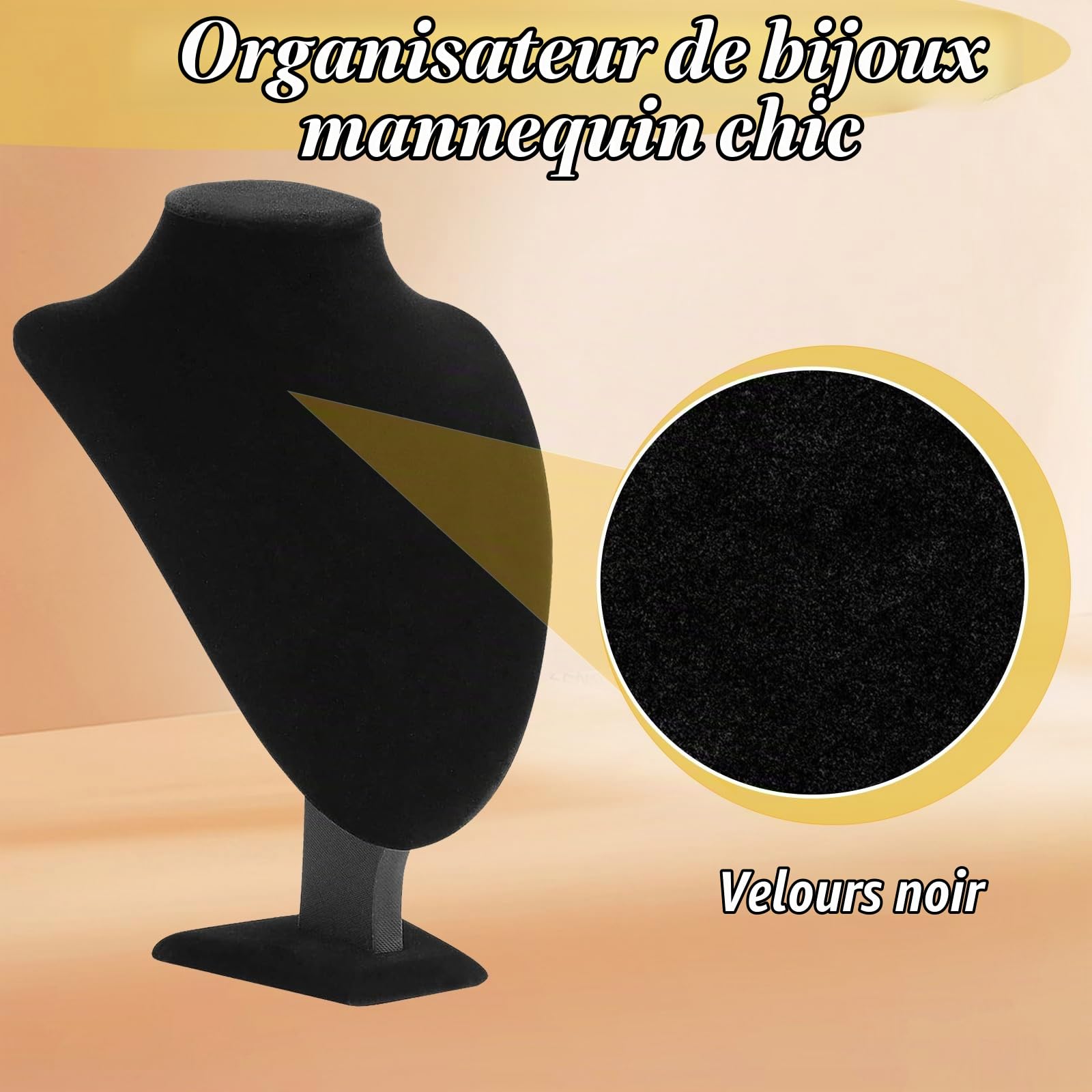Lot de 2 Présentoir de Collier en Velours, 21 x 16 cm Présentoir à Bijoux Buste, Collier Organisateur de Velours Noir, Porte-collier Présentoir de Bijoux pour Colliers Pendentifs Vente
