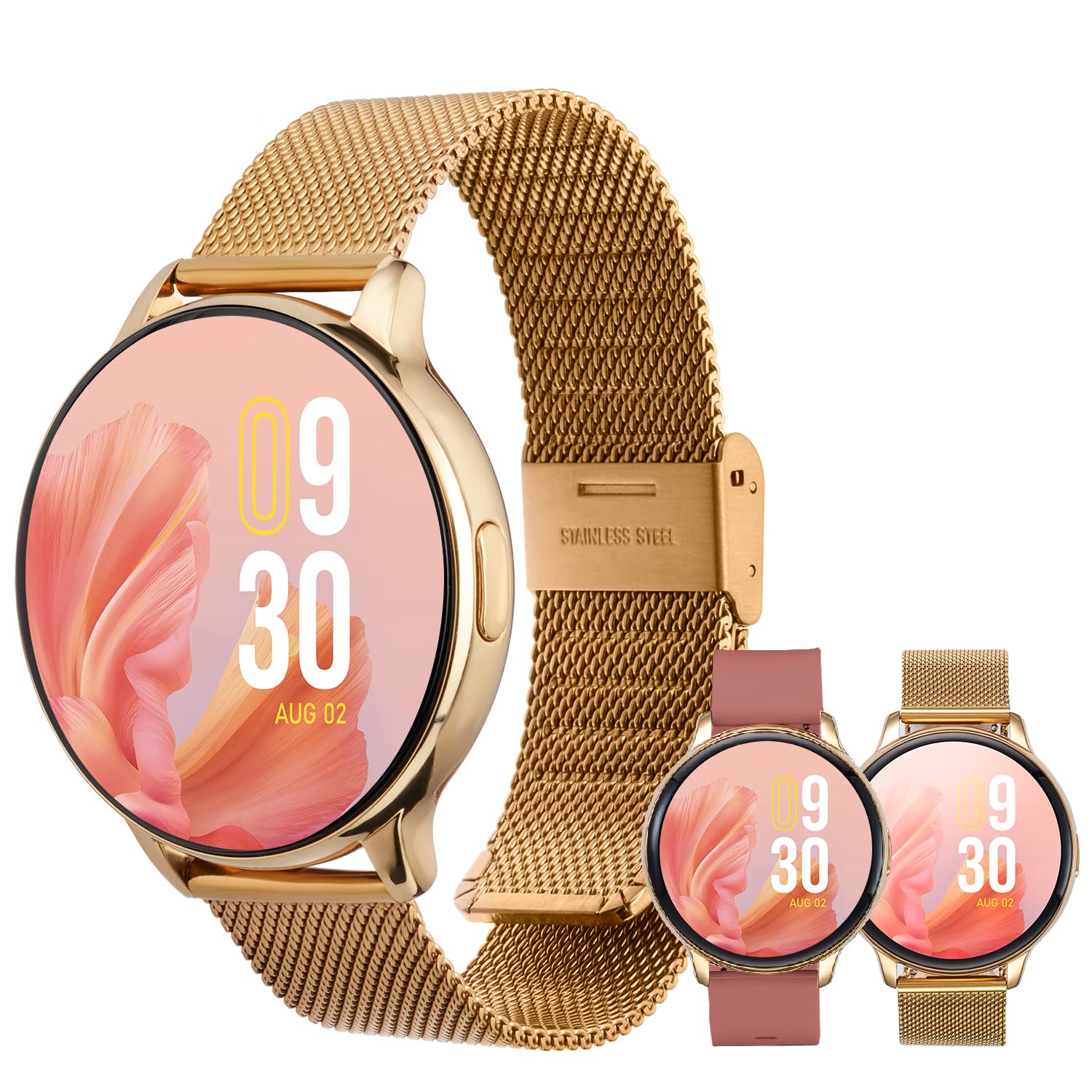 Vibez by Lifelong Emerald Smartwatch VBSWW270 with Bluetooth Calling (Gold) with Multiple Strap