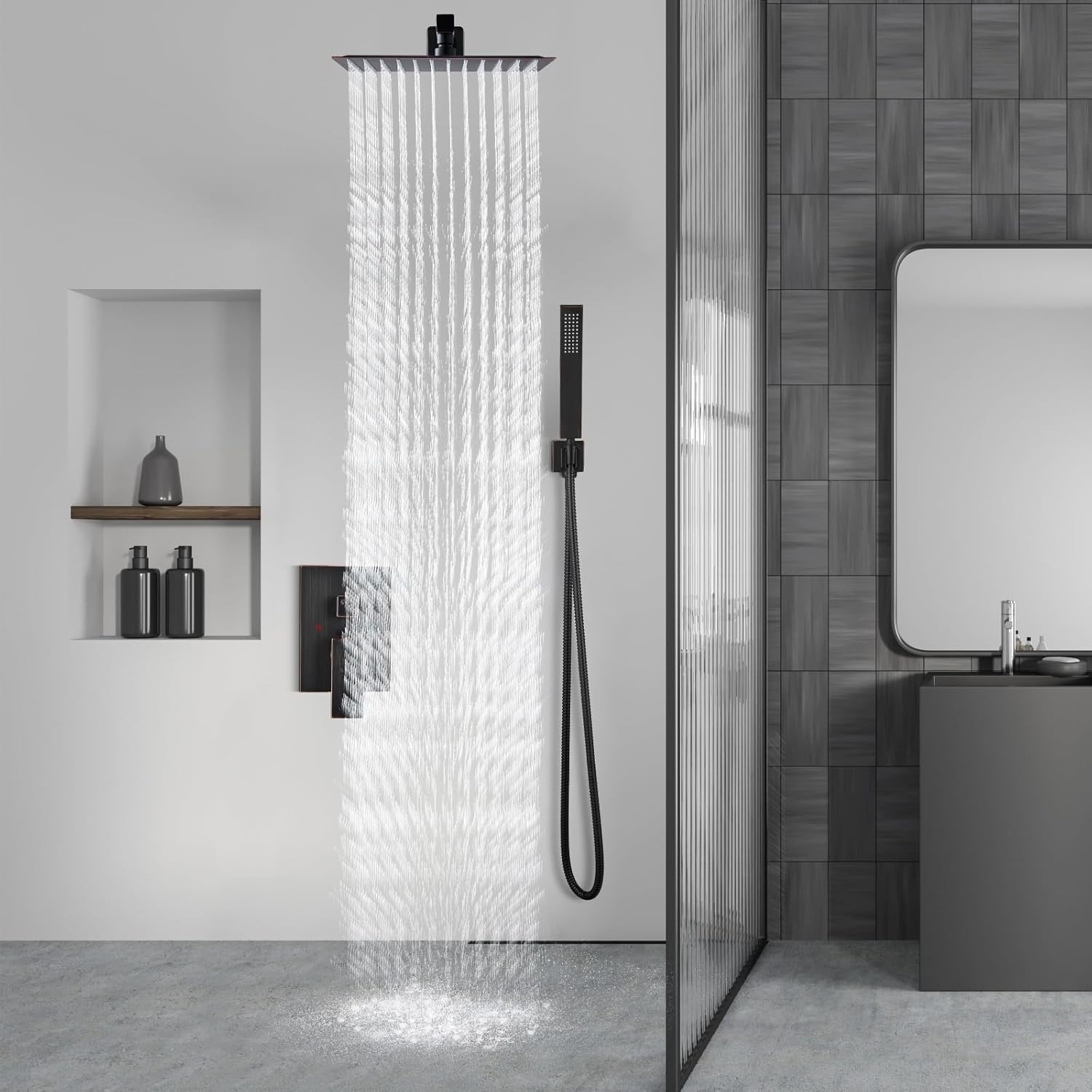 Aolemi Shower Faucet Set Rain Shower System with Handheld Spray Bathroom Shower Combo Rough-in Valve and Shower Trim Kit Included Oil Rubbed Bronze 8 Inch Wall Mount Shower Head