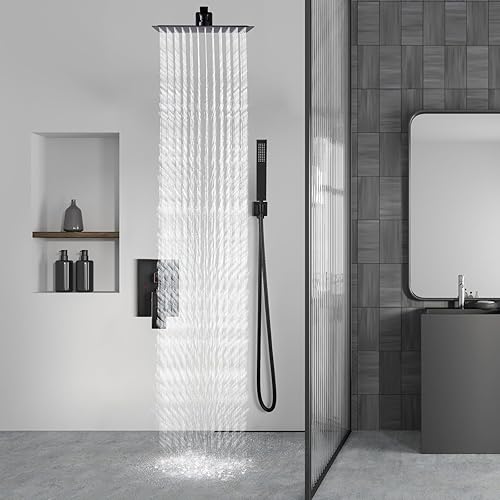 Miniatura 89 de Aolemi Sistema de ducha tipo lluvia de 12 pulgadas, cabezal de ducha cepillado Nikcel Combo Set con ducha de mano válvula de montaje en pared grifo