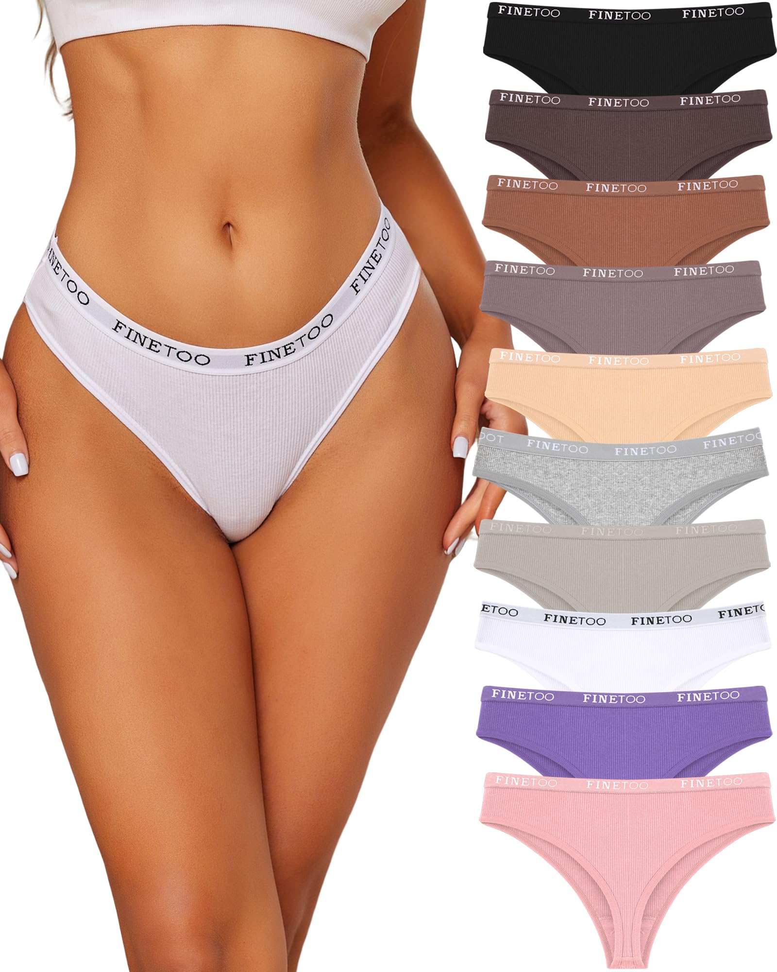 FINETOO 10er Pack Tanga Damen String Baumwoll Tangas Sportbund Thongs Soft Unterhosen Frauen Unterwäsche Cotton Underwear Mehrpack S-XL