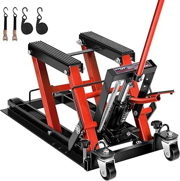 VIVOHOME 1500 LBS Hydraulic Motorcycle Lift Jack | Heavy-Duty Steel ATV Lift Stand with Wheels & Handle, for Motorcycles, Dirt Bikes, ATVs (Red)