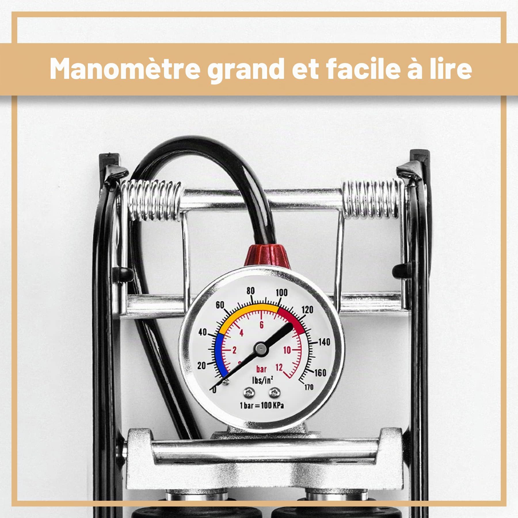 Retoo Pompe à Pied Double Cylindre - Pompe à Air avec Manomètre 7 Bars pour Vélo, Ballon