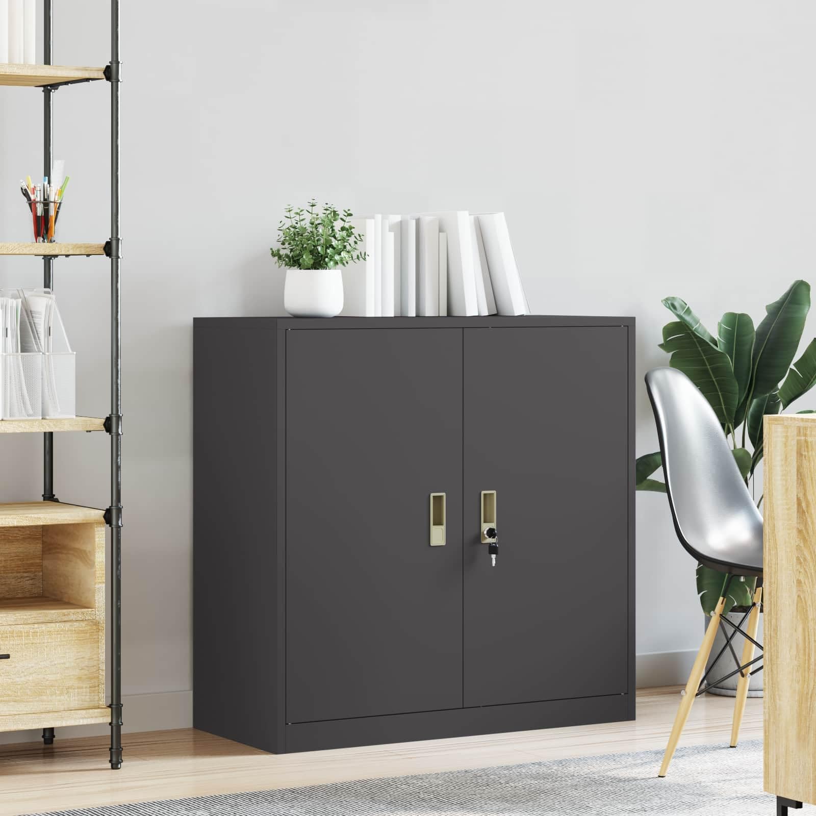 Armadio portaoggetti, nero, 90 x 40 x 90 cm, in acciaio