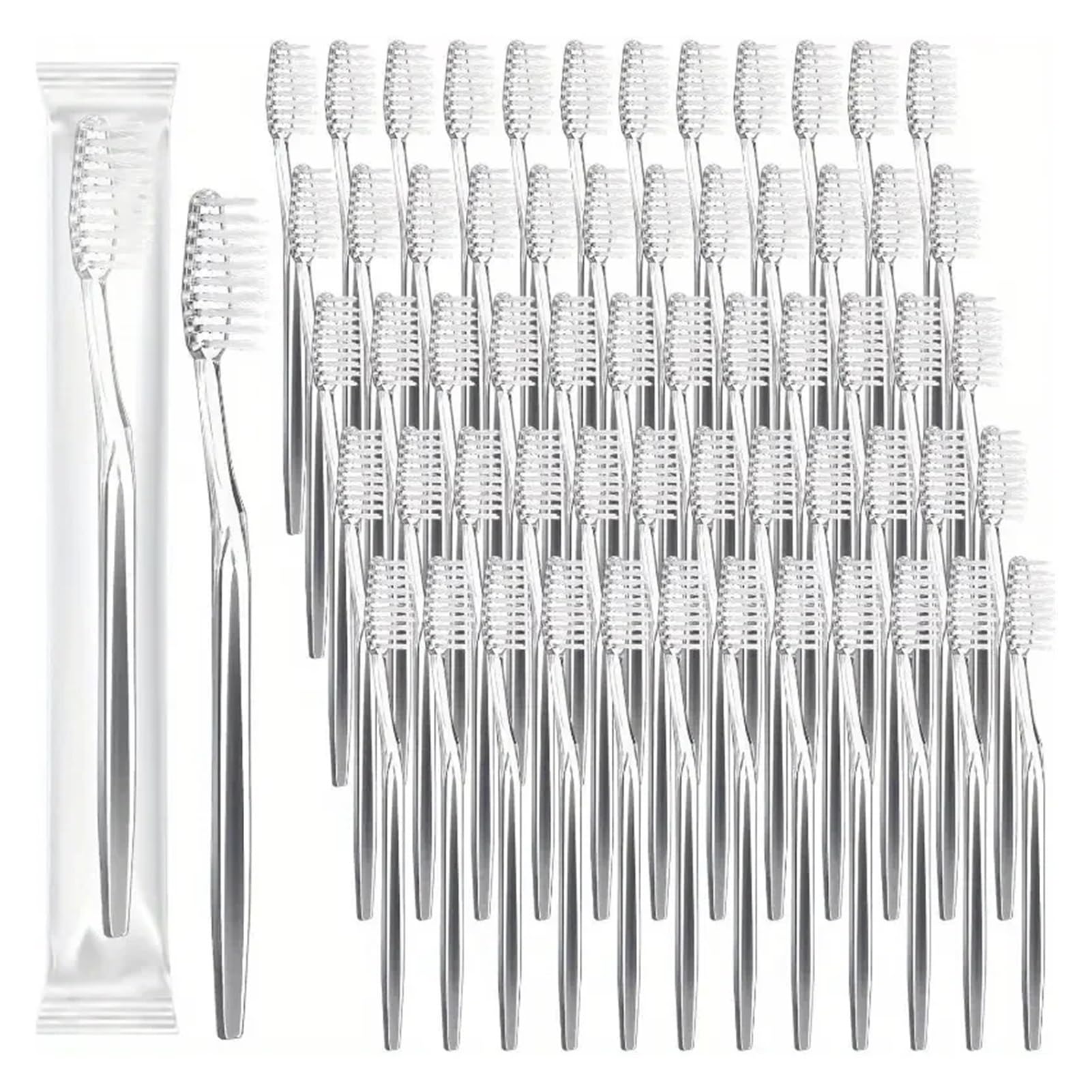 100 Cepillos de dientes de viaje envasados individualmente con filamentos suaves color plata