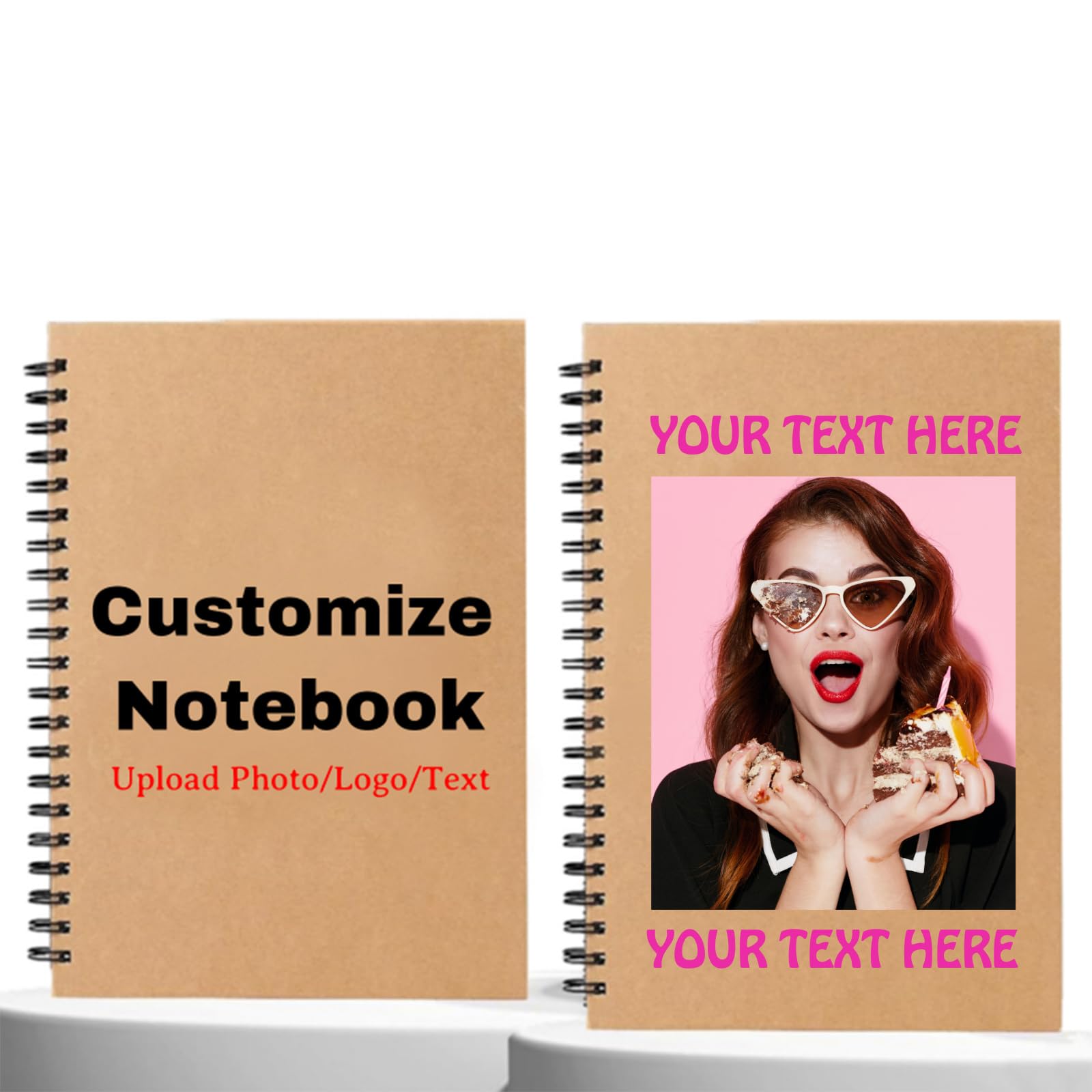 1-100 Pack Personalised Full Color Printing Spiral Notebook Gift, Custom Name/Text A5 Kraft Cover Journal, 21x14.2cm Lined Pages for Birthday Anniversaries Thanks or Corporate Branding Present