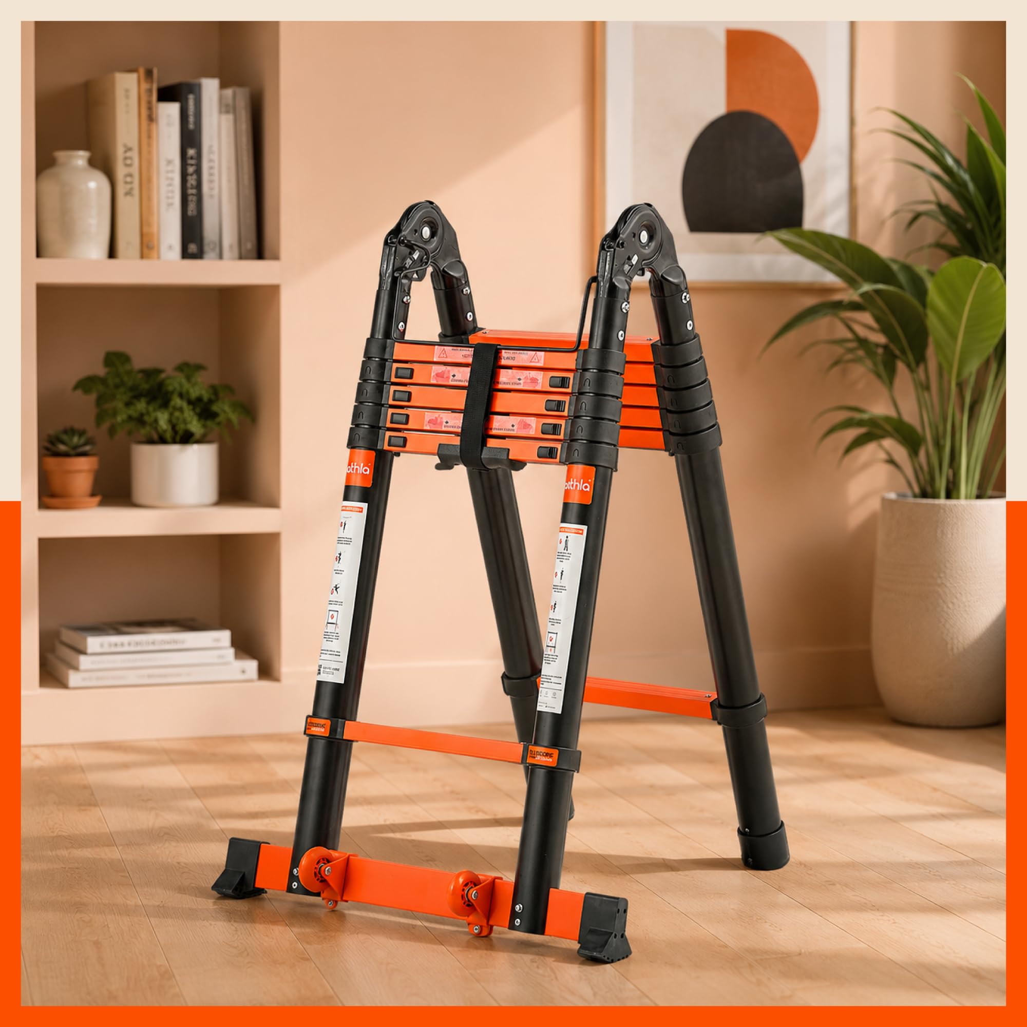 Bathla Carbon Steel Telescopic Ladder A Type 16.5 ft (5m) - 12 Steps | Portable & Compact | Foldable Multipurpose Step Ladder for Home & Outdoor use