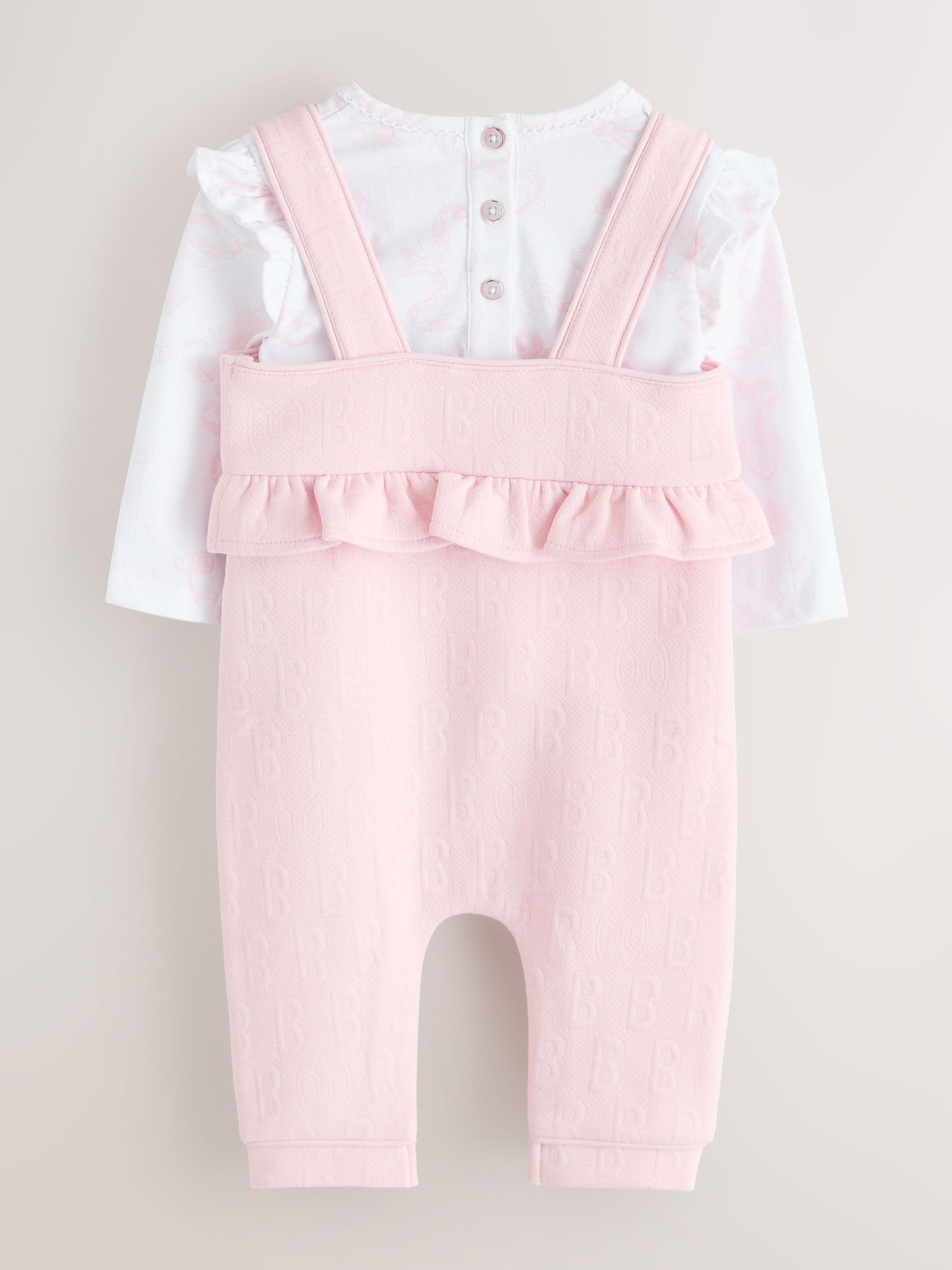 Baby Mädchen Jacquard-Latzhose mit Schleife und T-Shirt im 2-teiligen Set