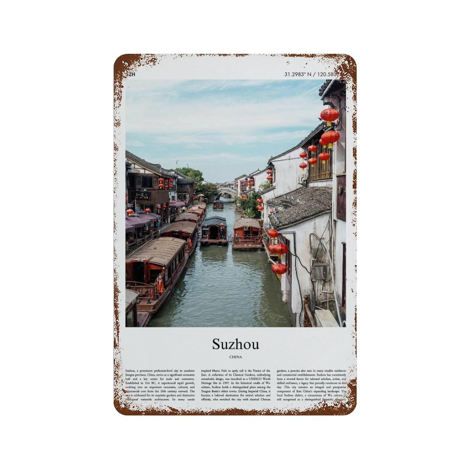 xiaoxiaoshen Suzhou China City Scenery Wall Decor Art Metal Tin Poster Modern Home Decor Art Home Bar Shop Decorations Vintage Sign 30x20cm
