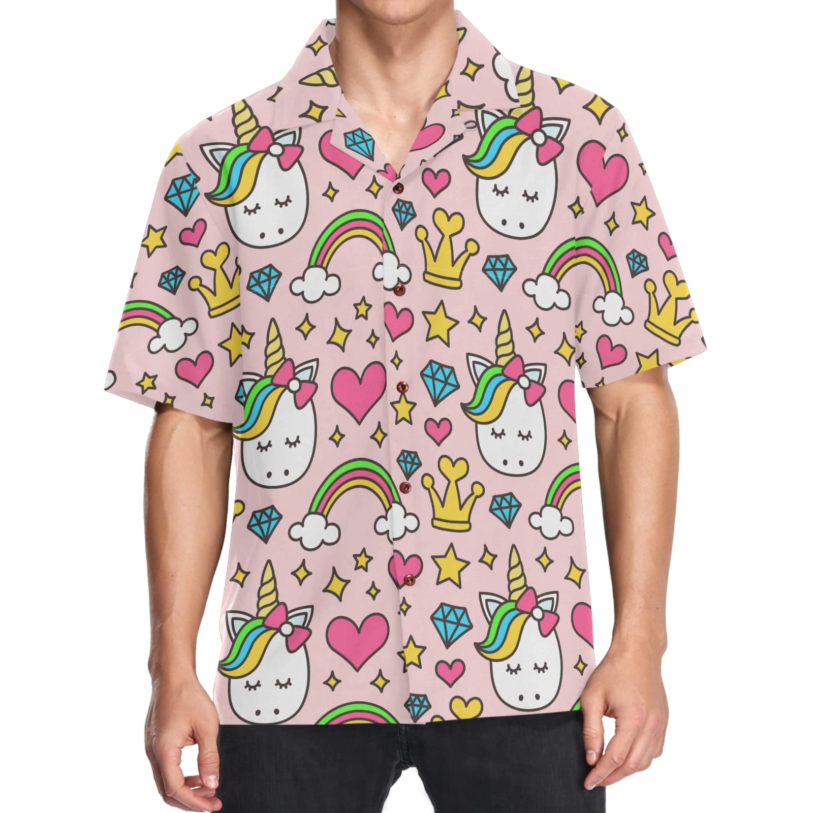 visesunnyMens Casual Button Down Short Sleeve Hawaiian Shirt Aloha Shirt