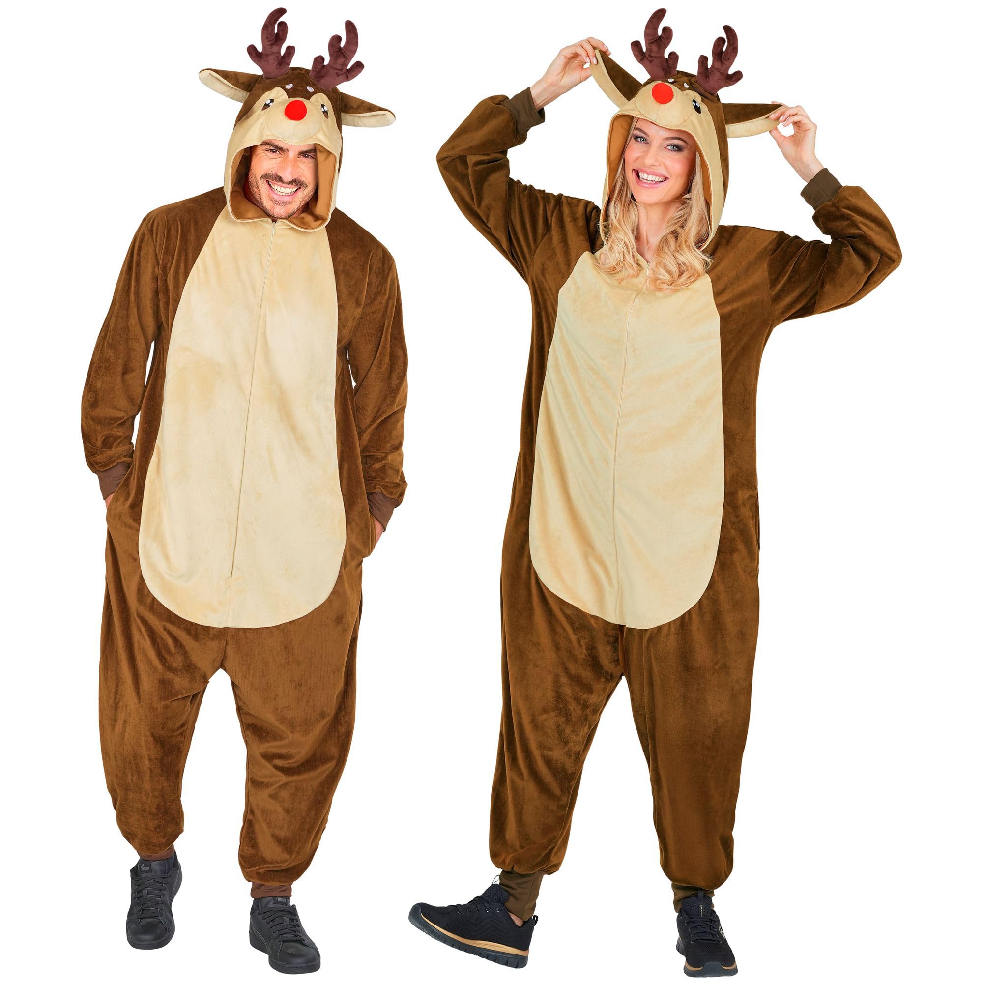 Mono De Animal De Reno Para Adultos De Felpa Con Capucha, Disfraz De Carnaval Unisex S/M, Color Marrón, Ideal Para Fiestas De Navidad
