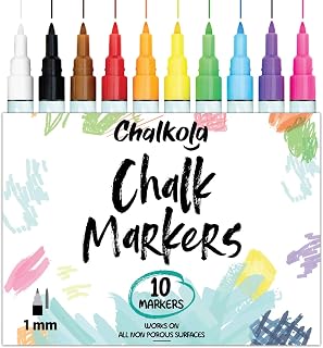 Chalkboard Chalk Markers (10 Pack, 1mm Extra Fine Tip) Neon color pens - For Blackboards, Chalkboard, Bistro, Window