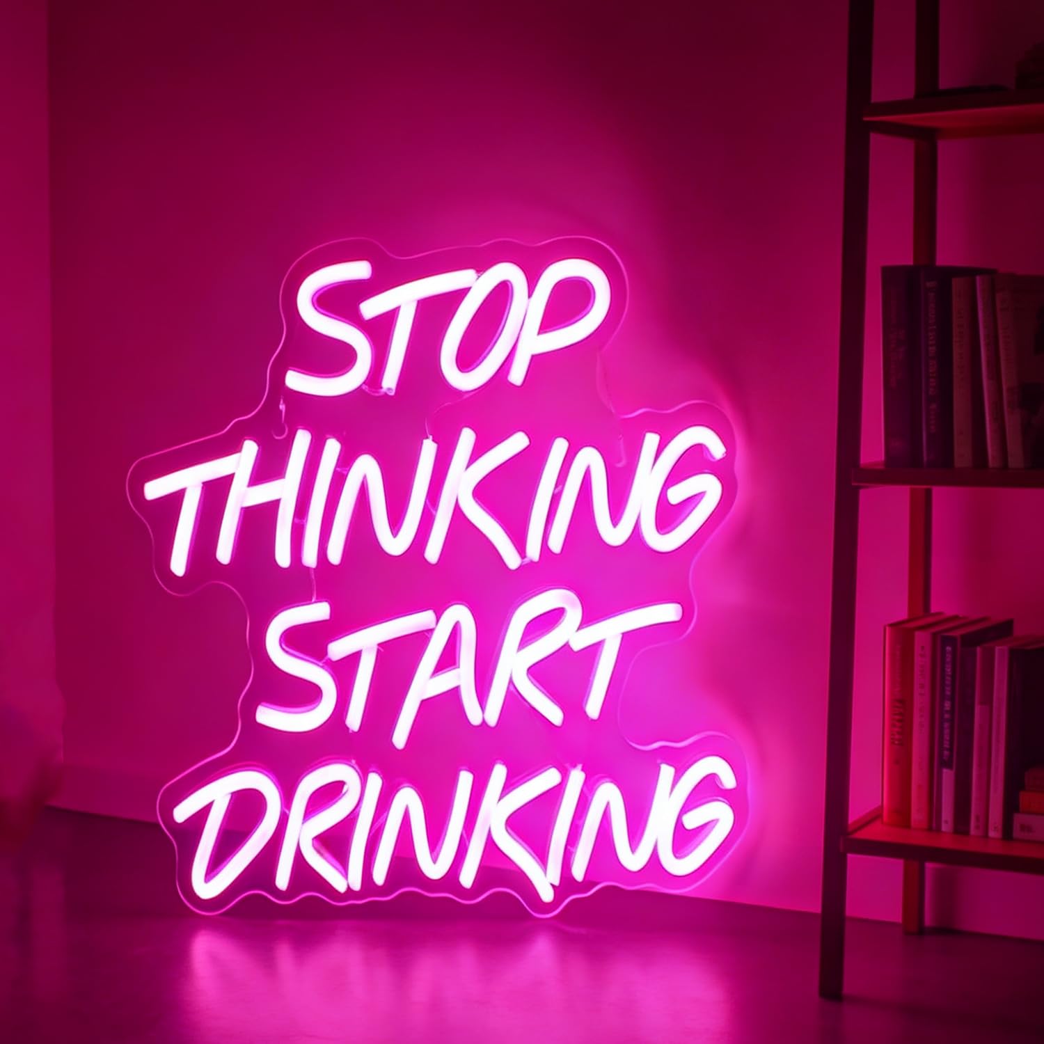 Stop Thinking Start Drinking Neon Sign Pink LED Neon Letter Sign Light Up for Wall Decor, Dimmable USB Powered Neon Light for Home Shops Cafes Bar Man Cave Party Club Restaurant 14.2”x12.6” — image 1