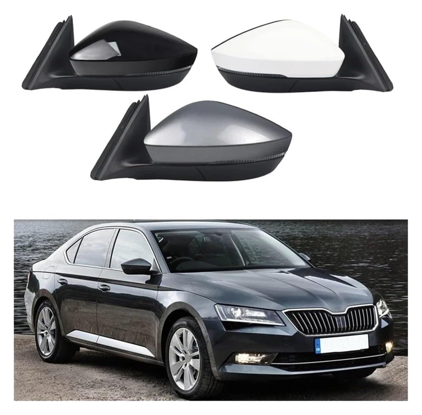 Gruppo Retrovisore Laterale per Superb 2015-2018 6/9/13 Specchietto Retrovisore Laterale Elettrico Pieghevole Automatico Riscaldamento Indicatore Direzione(C,Right-6 Wire)