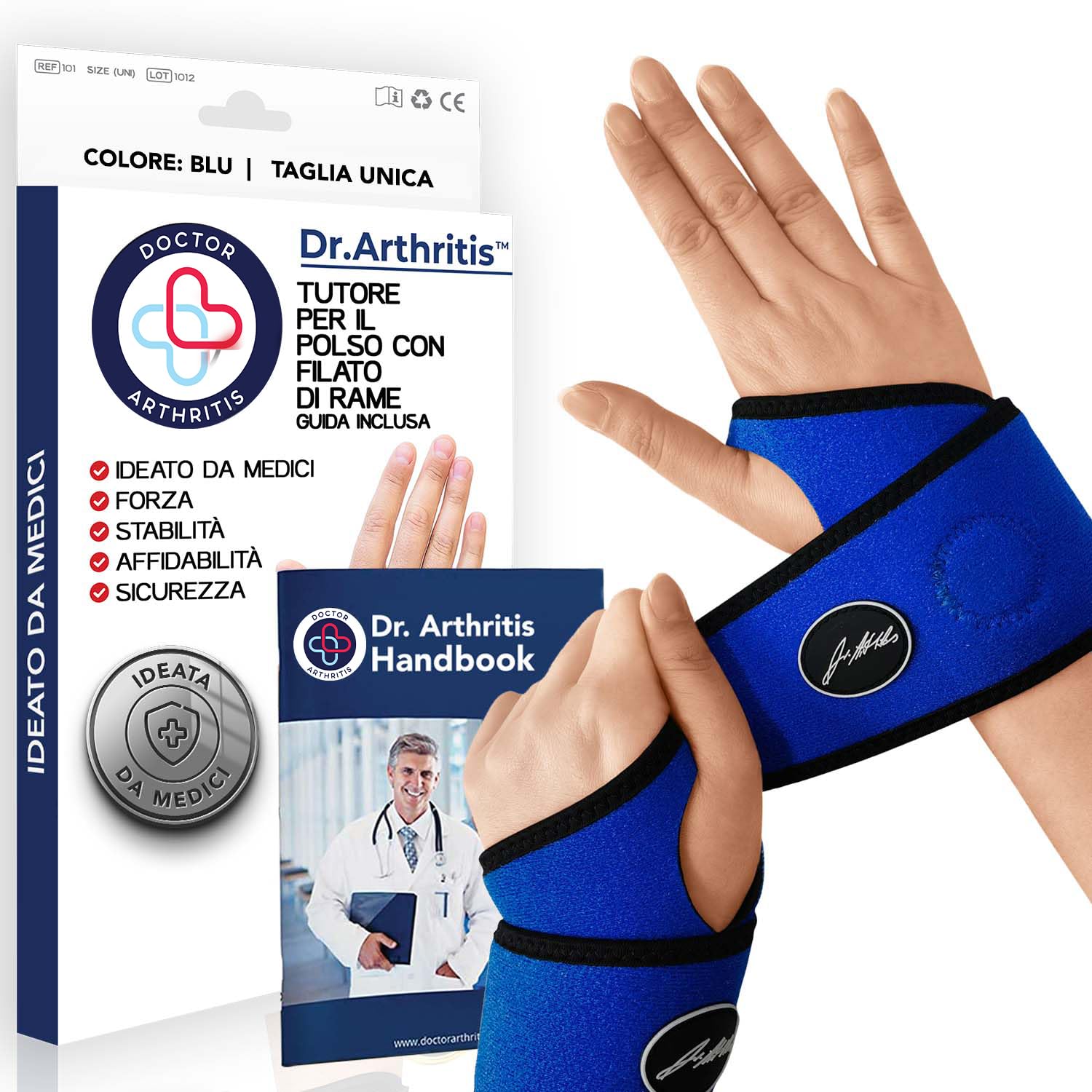 Tutore Polso con Rivestimento in Rame Ideato da Medici – Tutore Polso Sinistro e Destro per Tunnel Carpale – Fascia di Supporto con Chiusura a Strappo (Taglia Unica, Confezione da 2, Blu)