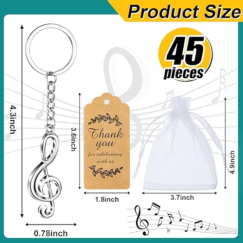 Miniatura 2 de El juego de 45 piezas de regalo musical incluye 15 llaveros de notas musicales de metal, baratijas G Clef, 15 etiquetas de agradecimiento de papel