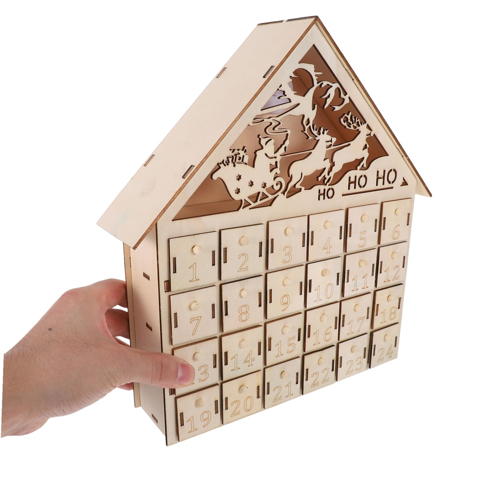 POPETPOP Calendario de Adviento de Madera LED Iluminado Reutilizable Decoración Navideña de Mesa Rústica Regresiva Navidad