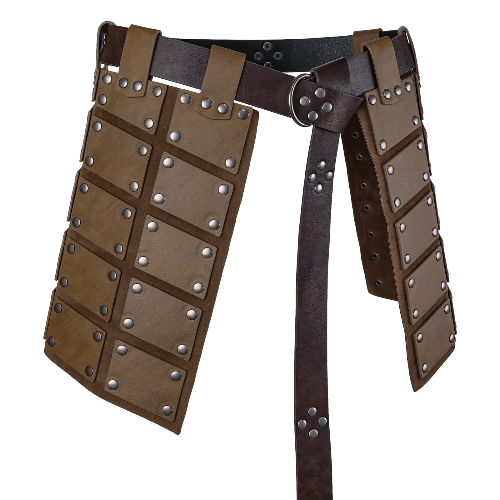 HiiFeuer 6 PCs Medieval Faux Leather Armor Set for Kids Vintage Shoulder Armor Pauldron Bracers Leg Gaiters Waist Armor (Brown A) - Image 4