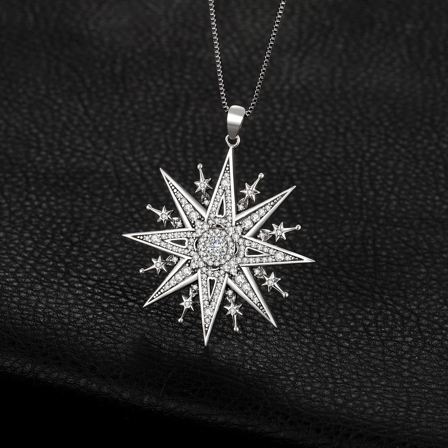 JewelryPalace Vintage Collana Stella del Nord Donna Argento 925 con Cubica Zirconia, Collana Ciondolo Pietra a Taglio Rotondo con Catena 45cm, Collane Pendenti Anniversario Set Gioielli Donna