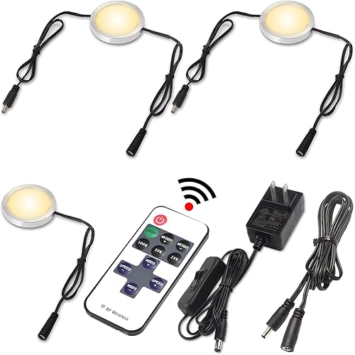 Lvyinyin Luces para caja de libros, reemplazo de luz halógena debajo del gabinete, control remoto LED RF regulable, adaptador enchufado de pared de