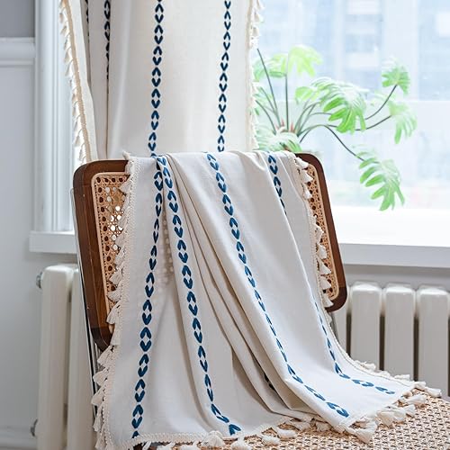 Miniatura 50 de Deeprove Cenefa Bohemia Blanca con Borlas para Decoración de Cocina y Cafetería, Cortinas Cortas de Algodón y Lino Crema Estilo Bohemio Rústico,