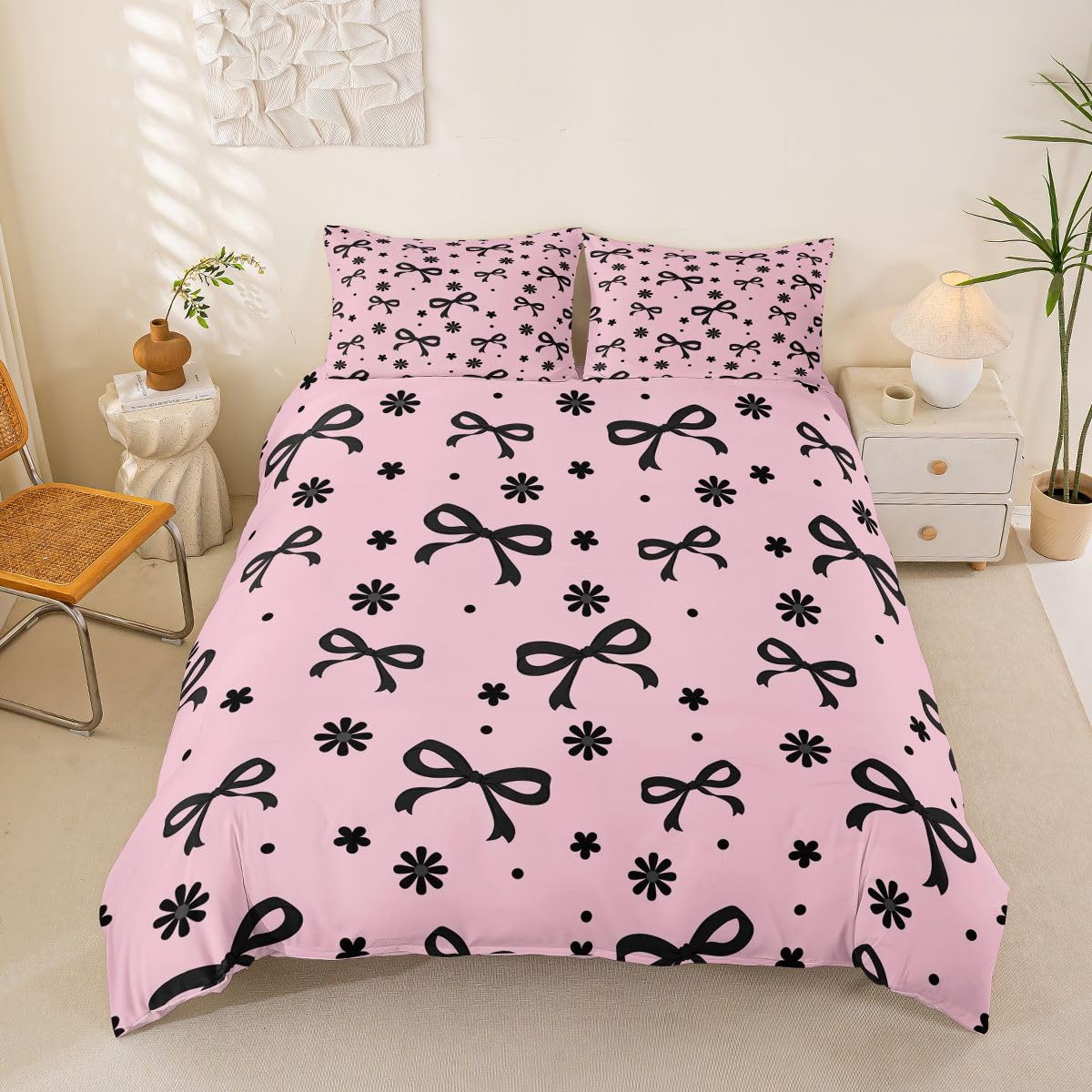 Homewish Czarna Różowa Kokarda Kawaii Księżniczka Zestawy Pościeli Król Kwiatowy Poszwa Na Kołdrę Kwiaty Kropki Kołdrę Poszewka Na Kołdrę