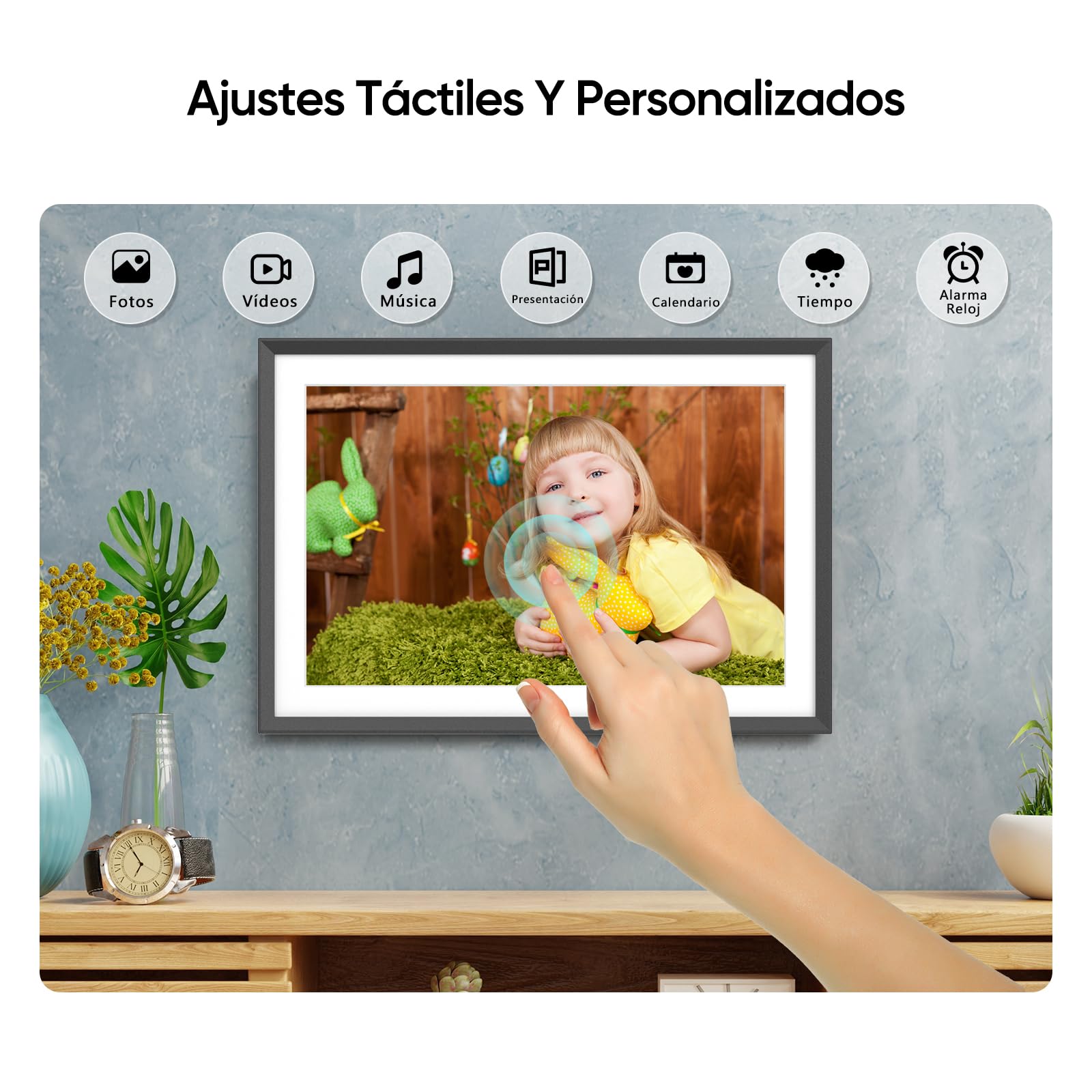 ARZOPA Marco de Fotos Digital WiFi 15,6 Pulgadas 1920x1080 32GB Pantalla Táctil IPS FHD de Rotación Auto Frameo Marcos Digitales de Fotos Inteligente Soporte de Foto/Música/Video/Alarma