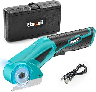 Cordless Electric Scissors Upgraded, Uaoaii 4V Electric Cardboard Box Cutter w/Storage Case, Safety Lock & LED Light, Rechargeable Fabric Cutter Power Rotary Cutters for Leather Felt, Effortless