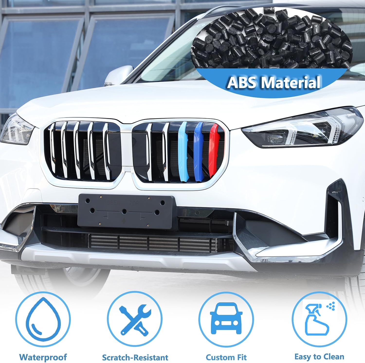 Car Front Center Kidney Grilles Trim Strips Compatible with BMW X1 U11 2023 2024 3PCS,Front Grilles Insert Trim,Hood Air Intake Grille Insert Cover Trim Made of ABS Plastic (Plastic)