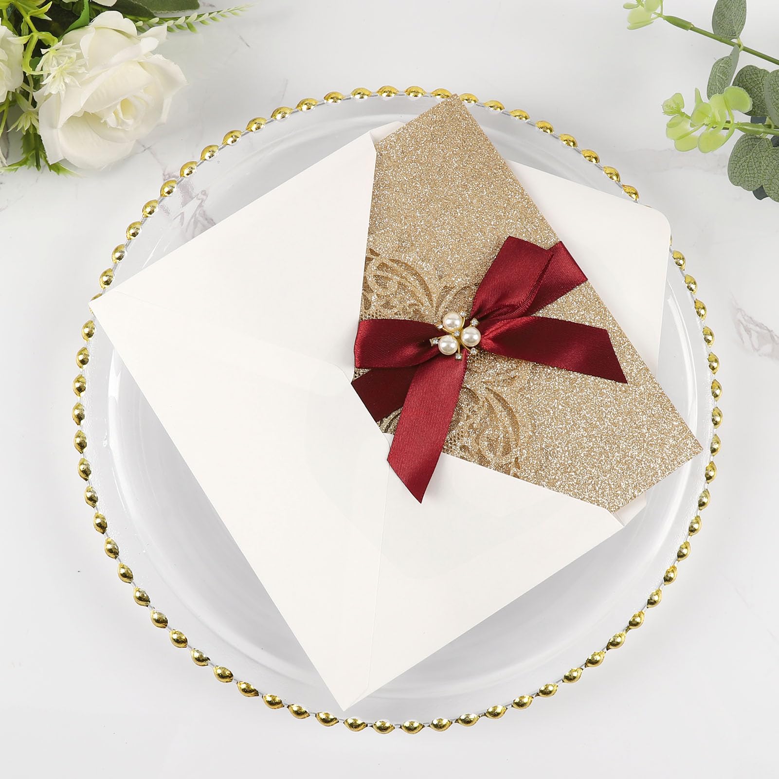 25 invitaciones de boda personalizadas en blanco con purpurina dorada cortadas con láser, con sobres y tarjetas Rsvp para boda, despedida de soltera, quinceañera, invitación de 15 años