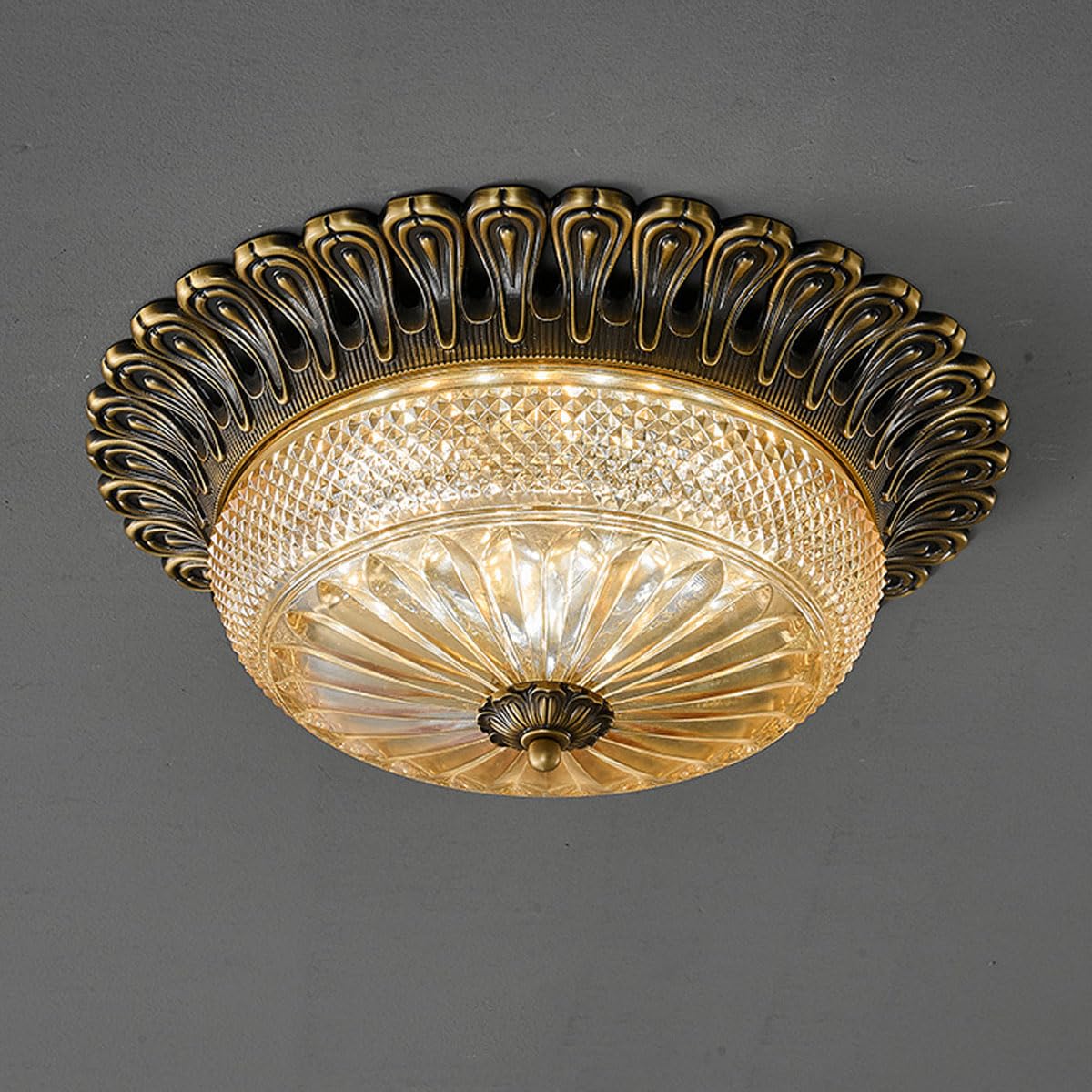 Amerykańska lampa sufitowa w stylu vintage, miedź i szkło, płaskie oświetlenie, nowoczesne luksusowe okrągłe lampy sufitowe, odpowiednie do gabinetu i klatki schodowej