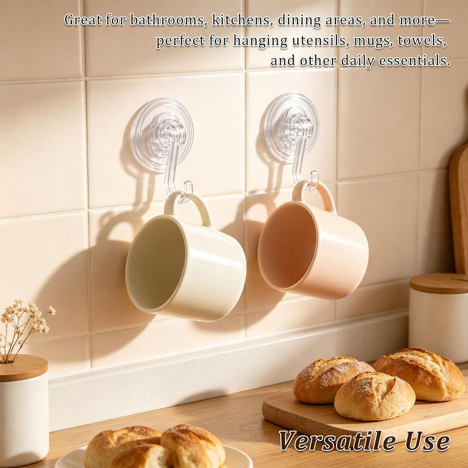 2PCS Heavy Duty Suction Cup Hooks, Clear Shower Hooks, Removable and Reusable, 5kg Capacity, 10.5 * 7.5 * 4cm