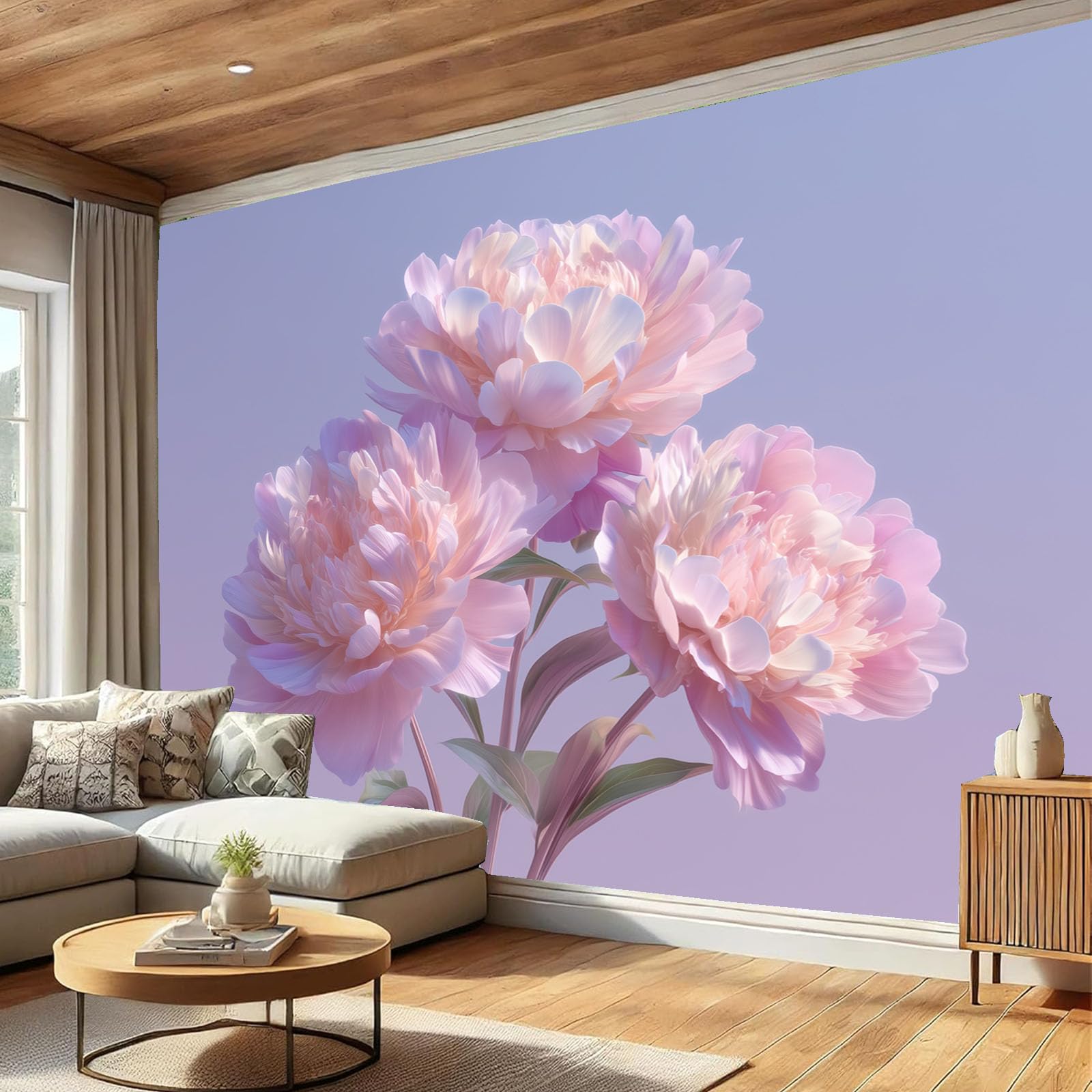Papier Peint Panoramique En Soie Rose Blush - Pivoine Romantique - 300X210Cm - Revêtement Mural Décoration Plantes Simples Décoration Tapisserie Wallpaper Muraux Photo Salon Chambre