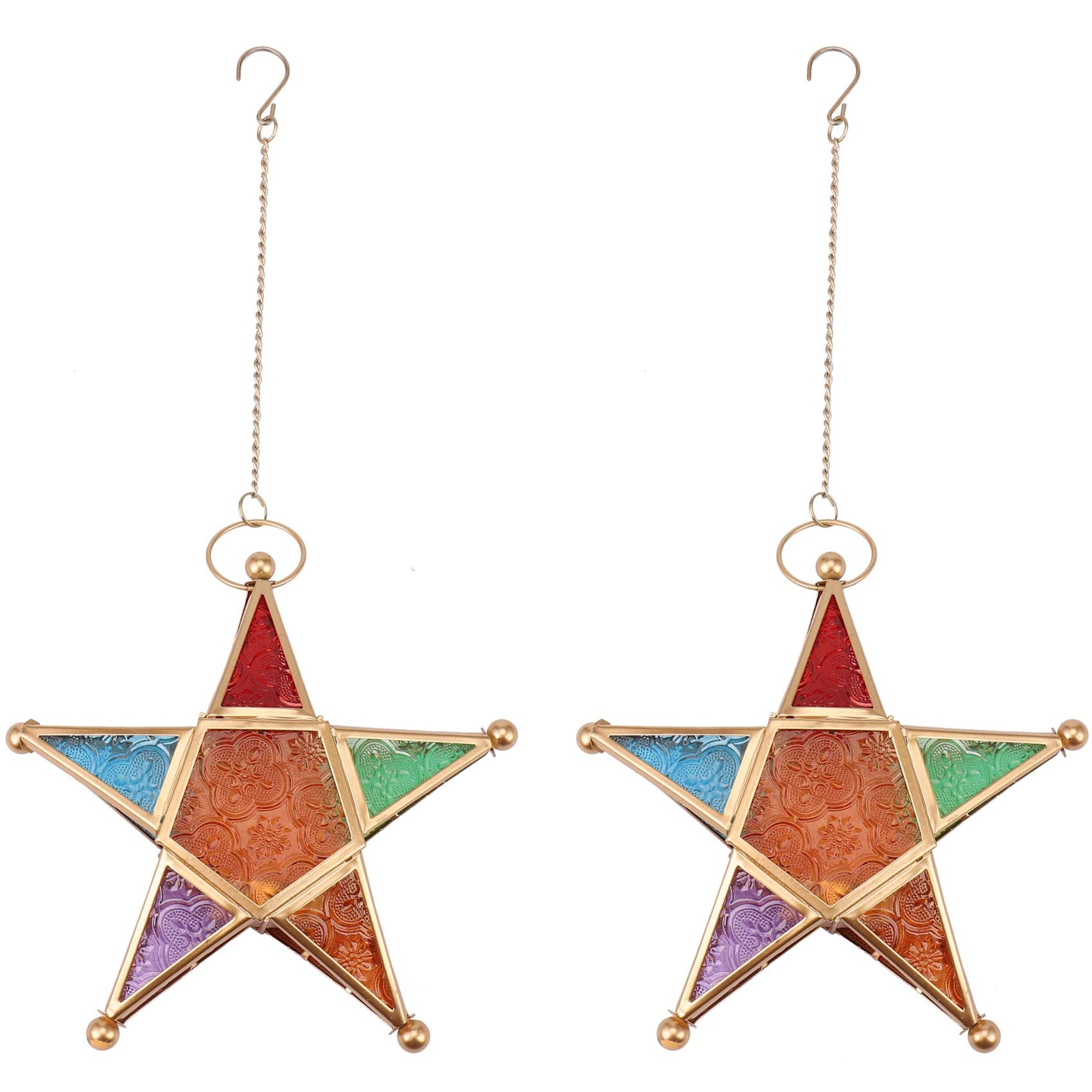Hndhbfgrt 2X Multicolour Glass Star Votive Tea Light Candle Holder Hanging Lighting Lantern