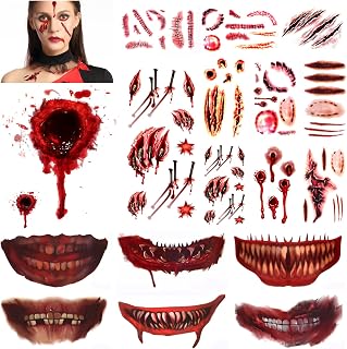 HOWAF Halloween Scars Tattoos, Halloween Zombie Makeup Kit Tattoos Halloween Face Tattoos Stickers Fake Scab Blood Wound scar Temporary Tattoos for Kids Adults Halloween Party Cosplay Costume Supplies
