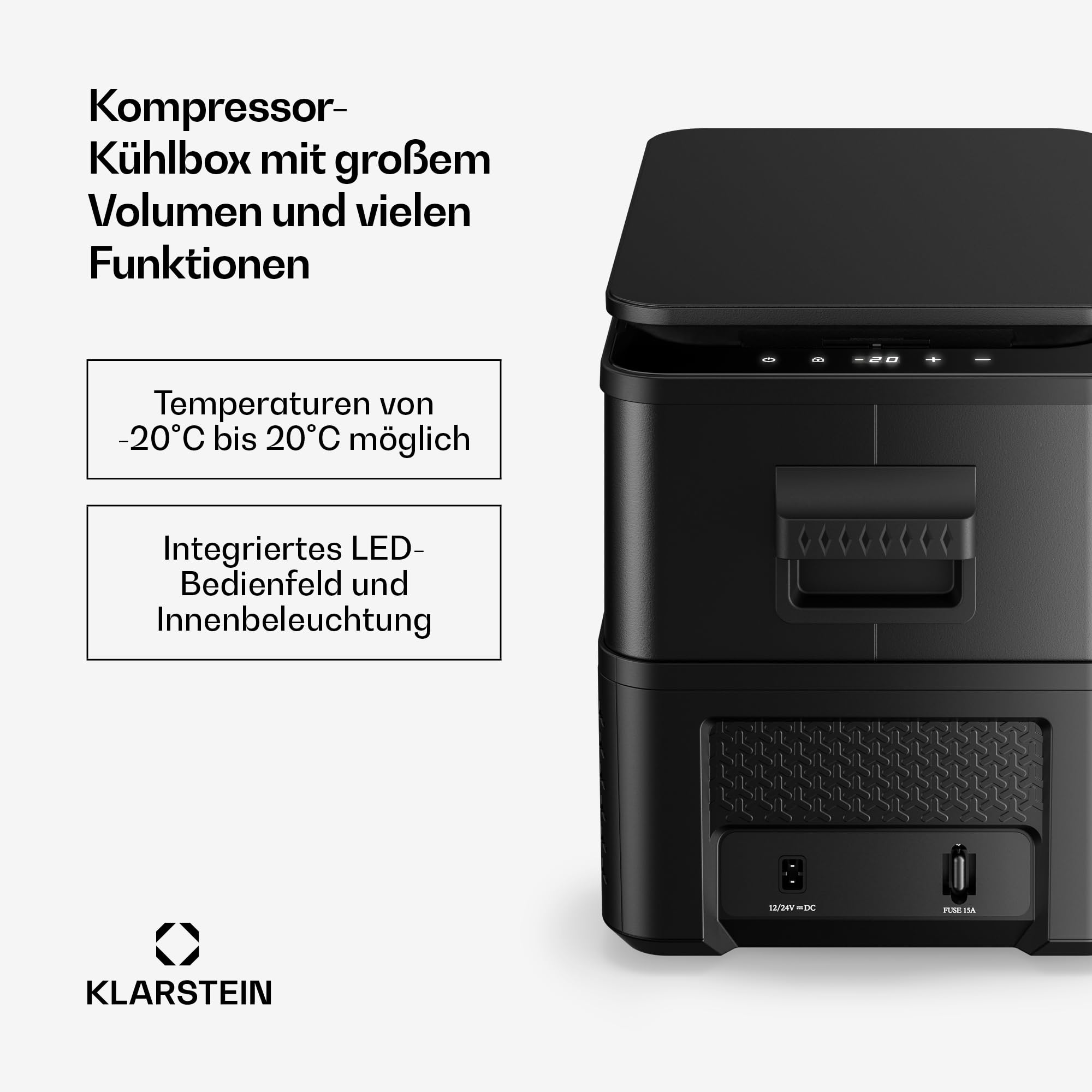Klarstein Arctiq Uno tragbarer Kühlschrank 27 L – Kompressor-Kühlschrank -20 bis 20 °C, digitales Bildschirm, 12 V/230 V, kompakt für Camping und Reisen