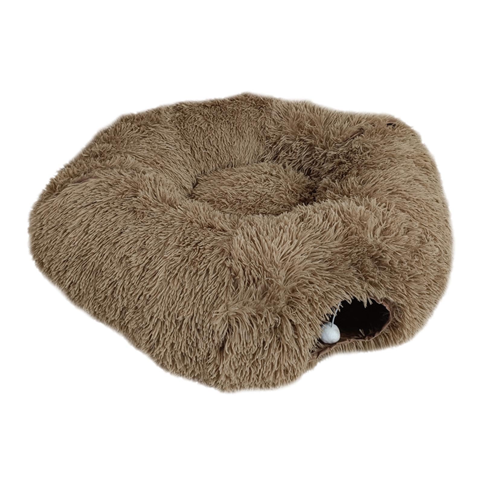 Tunnel pour chats et lit donut en peluche brun pour animal domestique